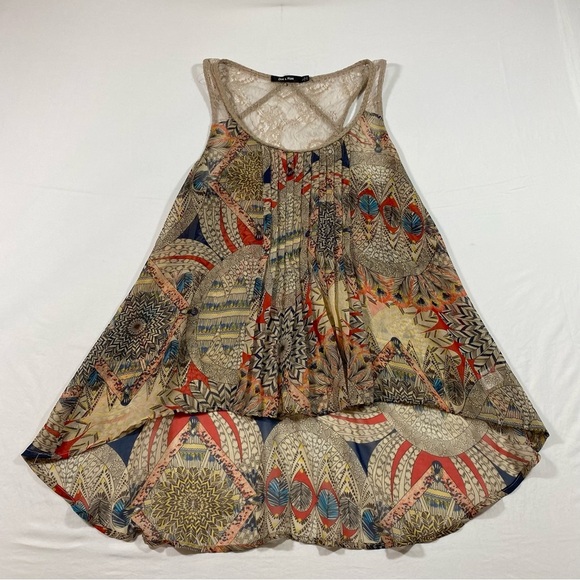 Doe & Rae Tops - Doe & Rae Tank Top woman’s large Boho Lace Blouse High Low Summer Flowy Sheer